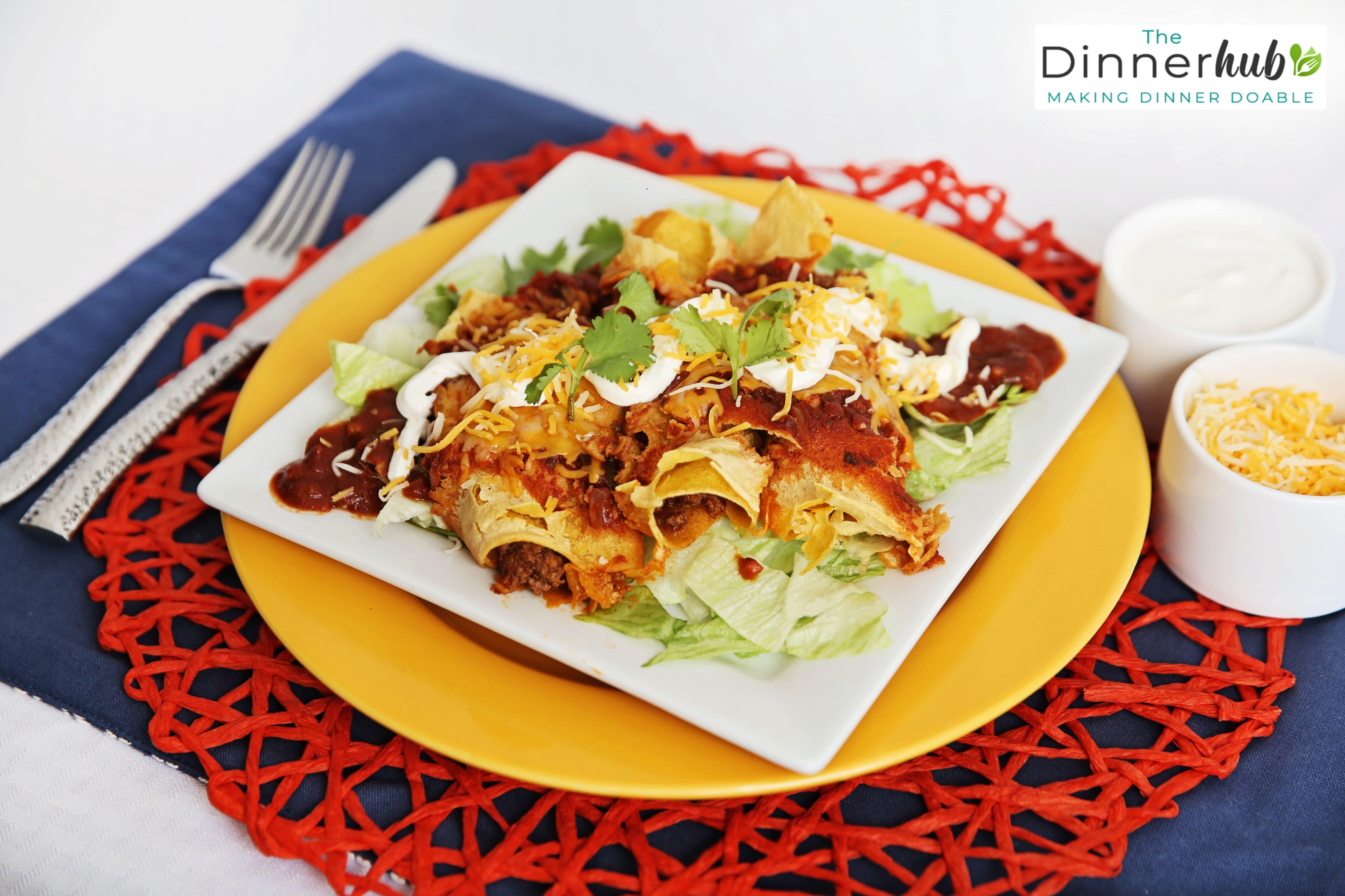 Beef Mole Enchiladas over Shredded Lettuce